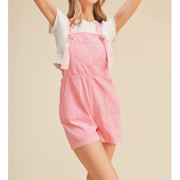 &merci En Merci Bubble Gum Pink Washed Shortalls 100% Cotton Side Zipper Size M - Picture 2 of 13